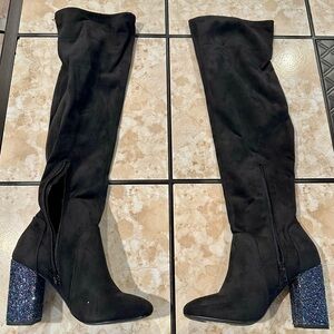 Size 5.5 Mix No. 6 Black Over-the-Knee Boots with Sparkling Heel